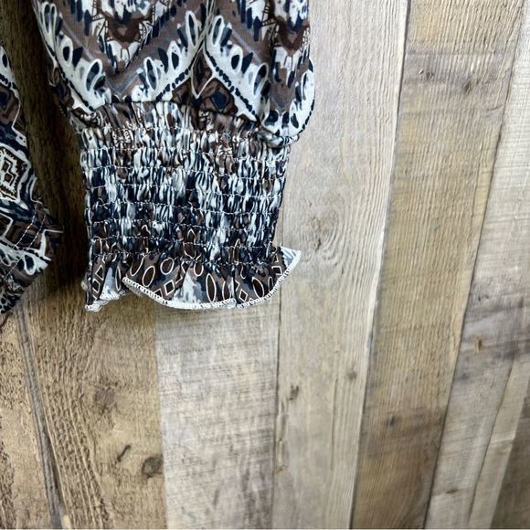 Unbranded Xxl Tribal Print Notched V-Neck Top w/Long Puff Sleeve & Shirr… - Picture 8 of 10